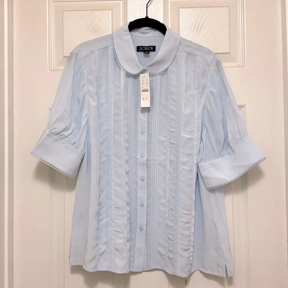 NWT J.Crew Lace-Trim Button-Up Top in Crepe de Chine